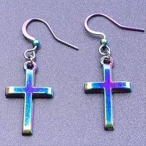 Beautiful rainbow Cross ✝️ dangle earrings.